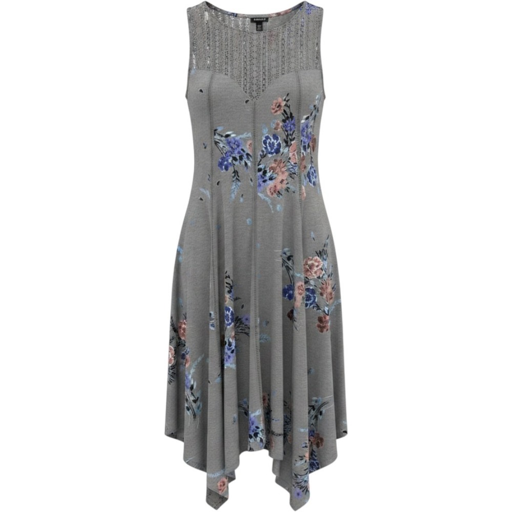 Torrid Grey Floral Lace Yoke Sharkbite Hem Sleeveless Dress 00 (Large) Boho